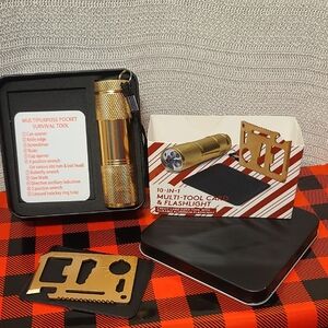 Multi-Tool Card & Flashlight Pocket Survival 10 In 1 Set NWT